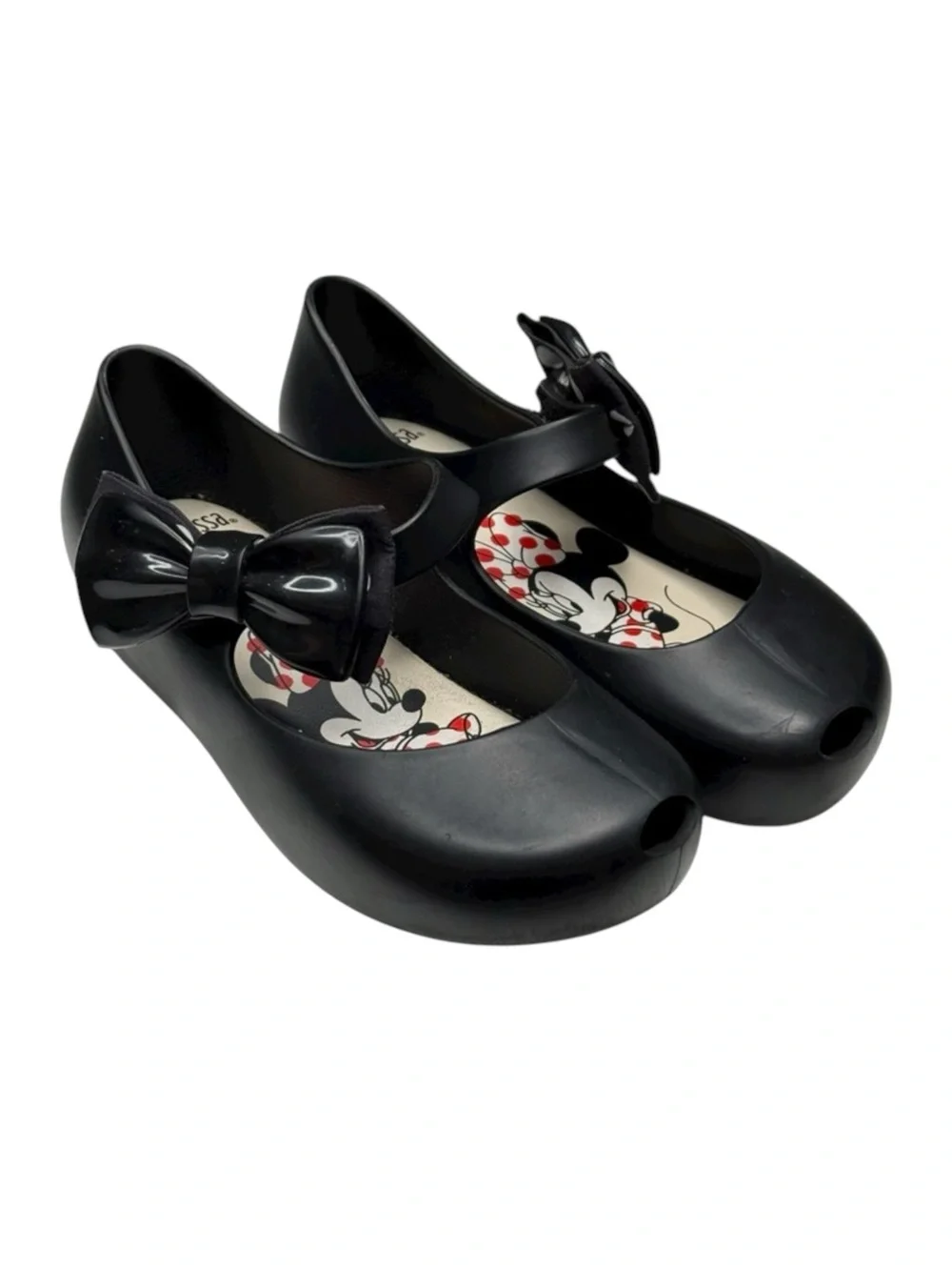 Mini Melissa 𖠌 Minnie Mouse Disney Ultra Bow Jelly Flat Shoes 𖠌 Black 𖠌 Girls 10